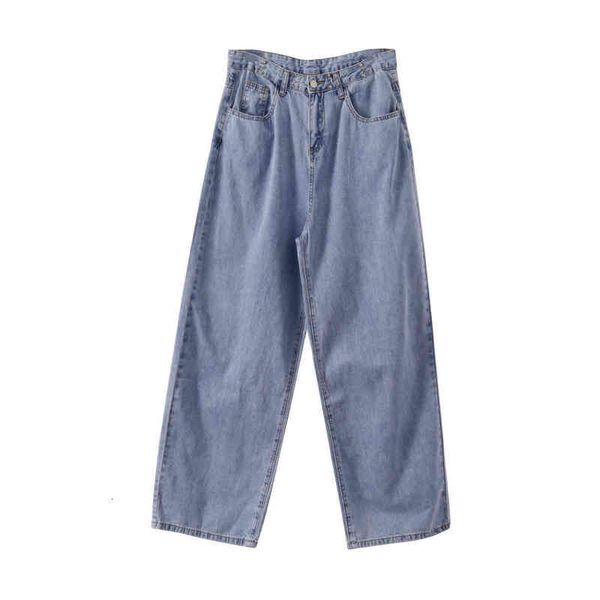 

white oufan 8017 pants women's jeans summer 2021 new high waist wide leg pants loose floor, Blue