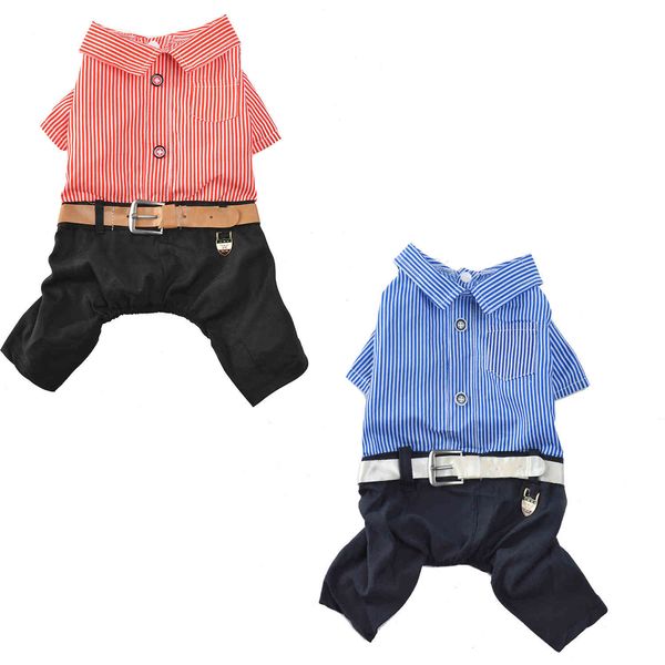 

pet dog four legged cloth striped shirt with belt pet korean style