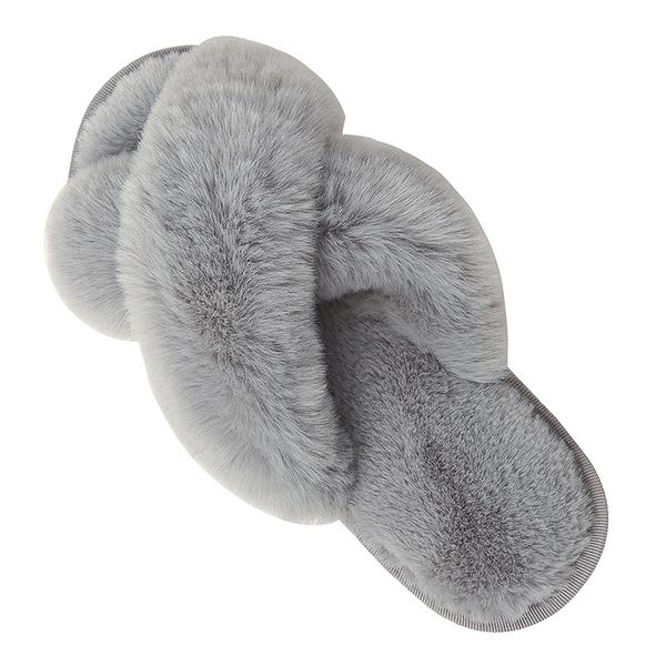 

slippers winter plush cross band mop cotton indoor warm plush slippers female high and low rabbit hair, Black