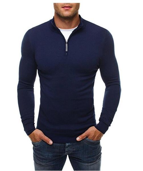 

men's sweaters 2021 casual sweater solid color standing collar long sleeve zip knit black gray navy blue, White;black