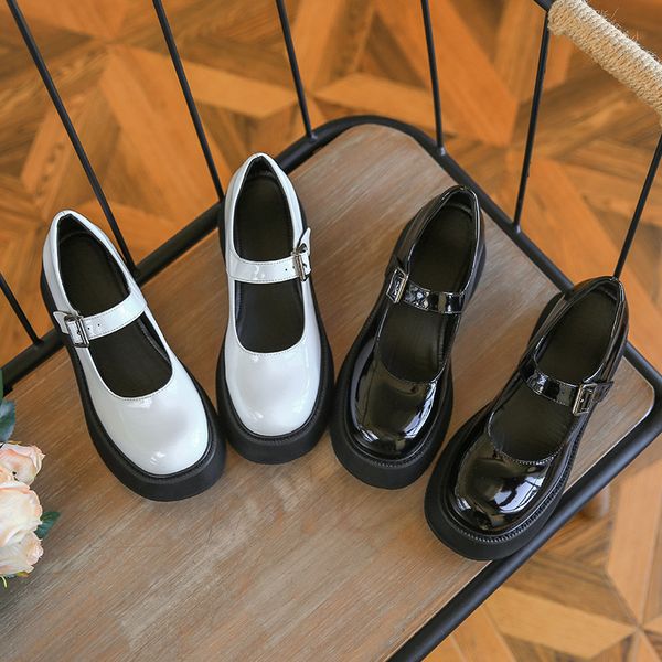 

mary jane spring and autumn new thick soled small leather women's uniform muffin elevated single shoes, Black