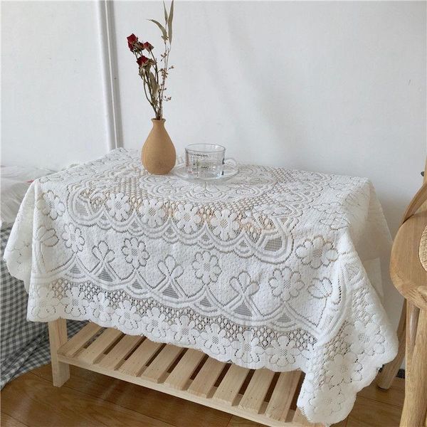 

ins retro white lace tablecloth european pastoral small fresh tea table cloth hollow flower edge decorative
