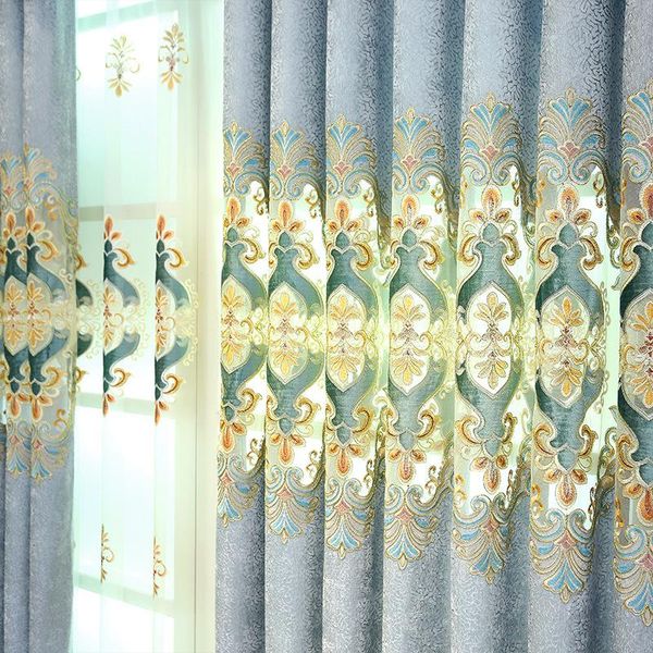 

curtain & drapes luxury european-style high-grade threaded hollow embroidered chenille high shading curtains for living room bedroom