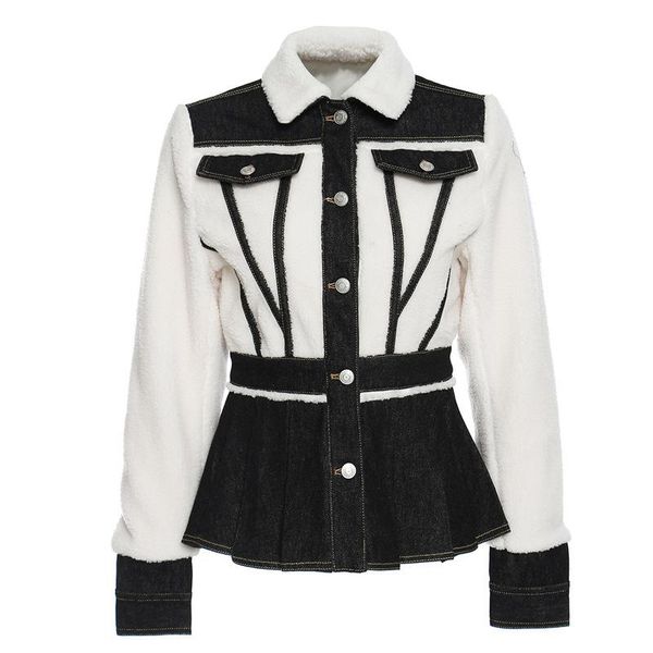 

women's jackets getspring women coat color matching denim patchwork fur coats vintage casual white winter 2021 fashion, Black;brown