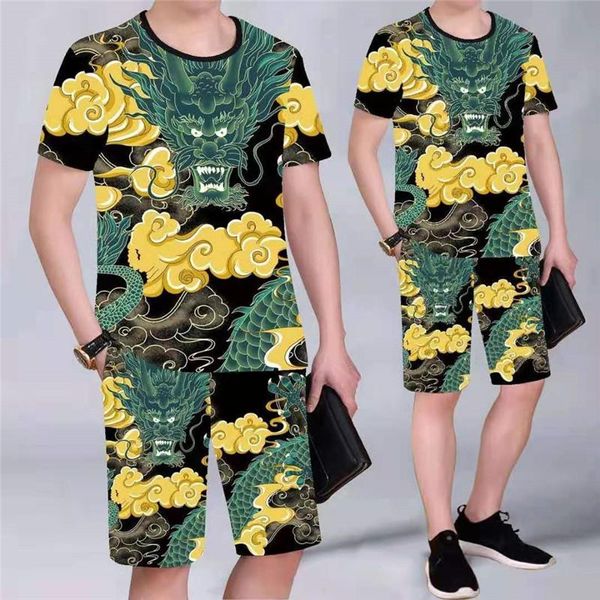 

men's tracksuits summer suit tide brand chinese style fashion 3d printing short-sleeved shorts young and middle-aged casual l- 4xl, Gray