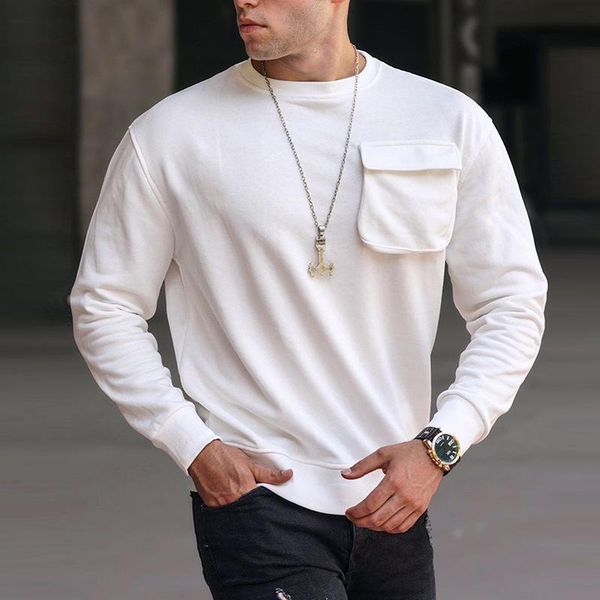 

men's hoodies & sweatshirts fashion men 2021 autumn long sleeve round neck pullover loose solid color clothing, Black