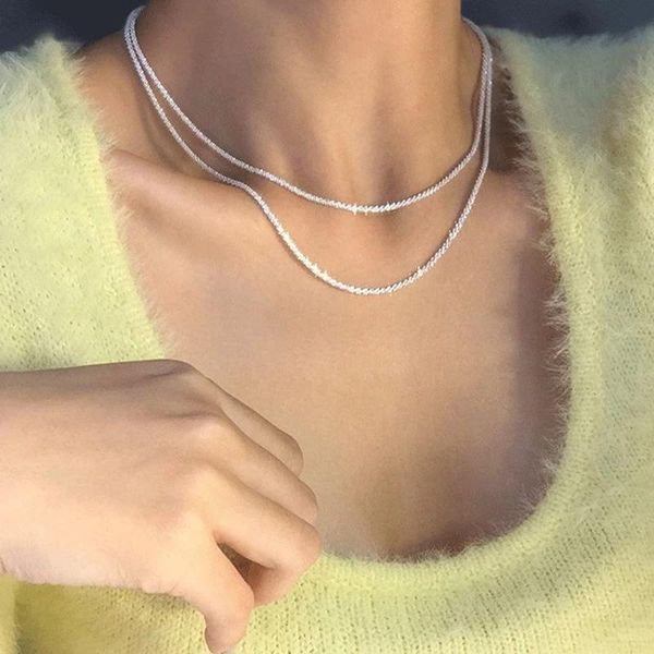

chokers fashion shiny chain silver color choker necklace for women simple minimalist party necklaces trendy collar jewelry, Golden;silver