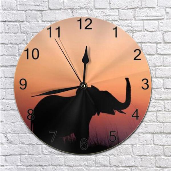 

wall clocks 25cm round wall-clock elephant animal numeral digital dial mute silent non-ticking battery operated clock art for living room