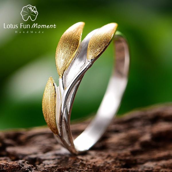 

cluster rings lotus fun moment real 925 sterling silver creative fine jewelry minimalist design leaves for women bijoux, Golden;silver