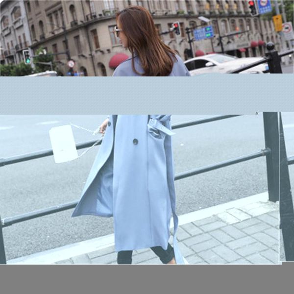 

women's trench coats 2021 autumn women casual windbreakers solid sashes cotton polyester wide-waisted office lady thin long blue black, Tan;black