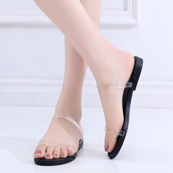 

slippers shoes women solid flat bath summer open toe transparent casual beach fashion ladies #g2, Black