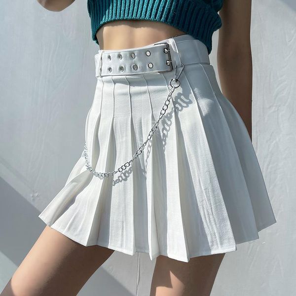 

skirts mini skirt women harajuku high waist female pleated casual a-line with chain gothic 90s safety shorts, Black
