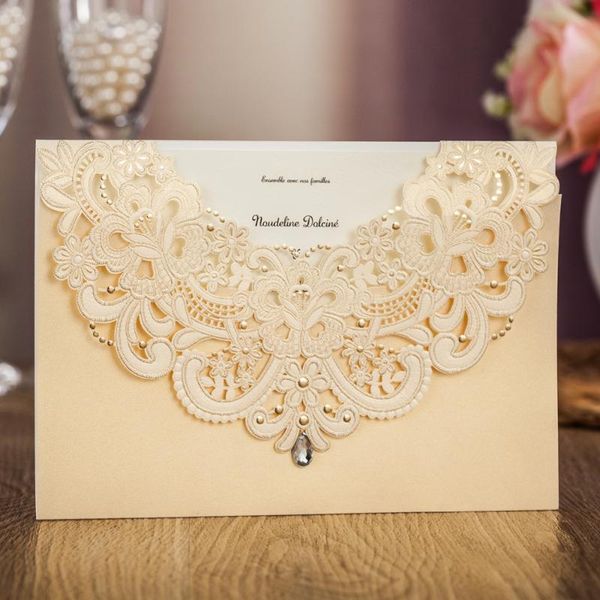 

greeting cards wishmade 1pcs sample champagne gold laser cut wedding invitation with drill rsvp card thank you for party supplies