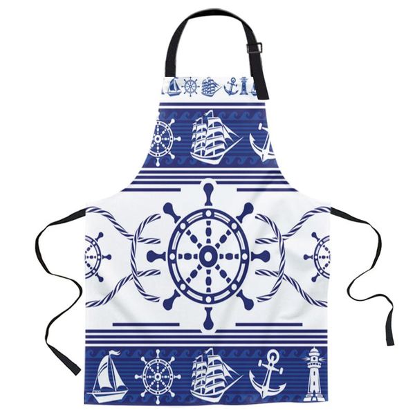 

aprons rudder anchor blue stripes printed kitchen cooking baking canvas sleeveless for women man kids home delantal cocina