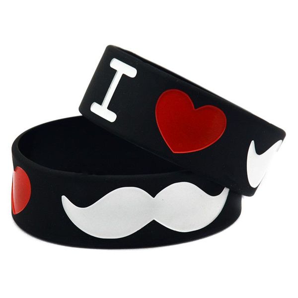 

charm bracelets 1pc debossed i love moustache silicone wristband, Golden;silver