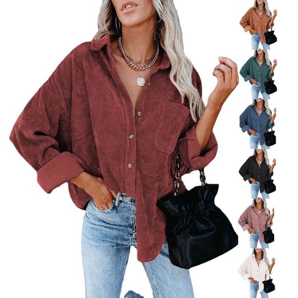 

women's aw2021 new oversize corduroy loose button shirt, White