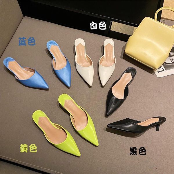 

slippers 2021 summer elegant women thin low heel pointed toe mules shoes ladies outdoor shallow female dress slides1, Black