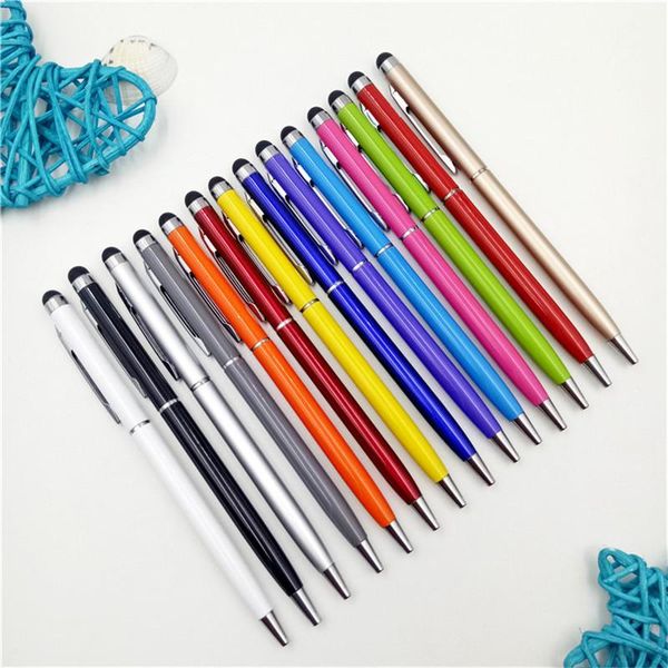 

green ballpoint pen originality metal touch screen stylus tablet smart phone capacitor black ink refill pens, Blue;orange