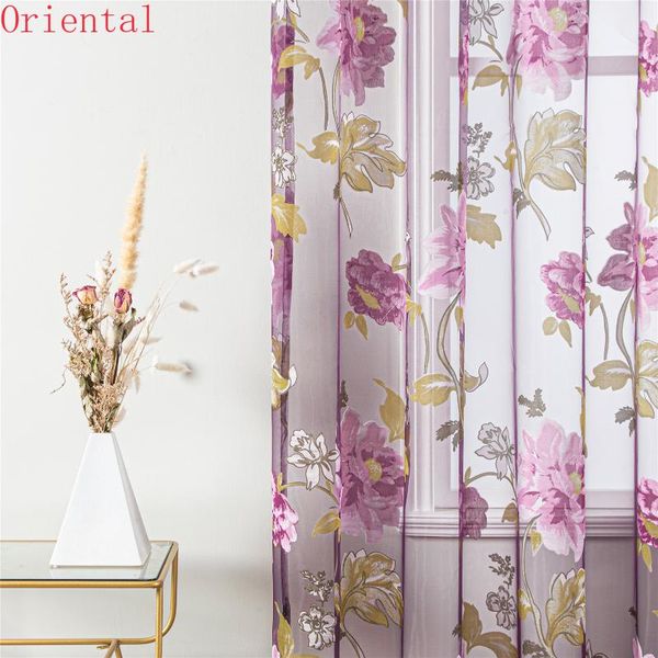 

inel tulle curtains for living room floral window sheer curtain bedroom purple flower custom size & drapes