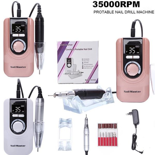 

portable 35000rpm nail drill manicure set file pen machine kit with eu plug battery grinding machine1