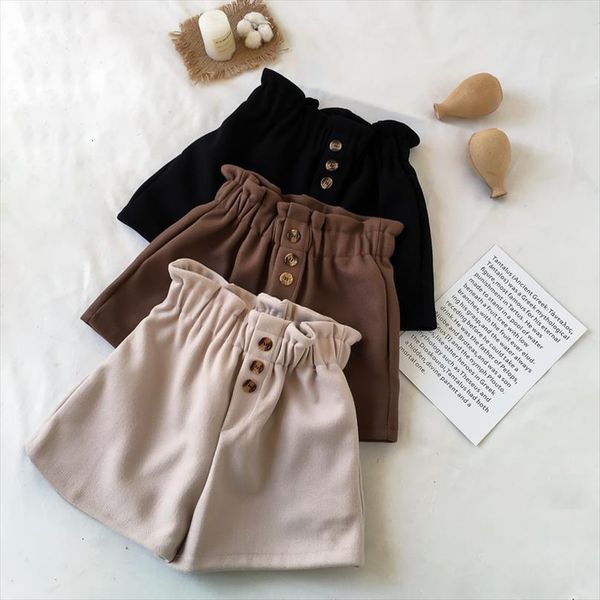 

high waist winter thick solid womens shorts casual loose elastic korean style woman bottom button autumn ladies short, White;black