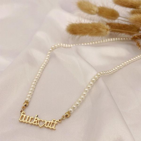 

pendant necklaces fashion personality english letter pearl necklace fuckoff jennie same, Silver