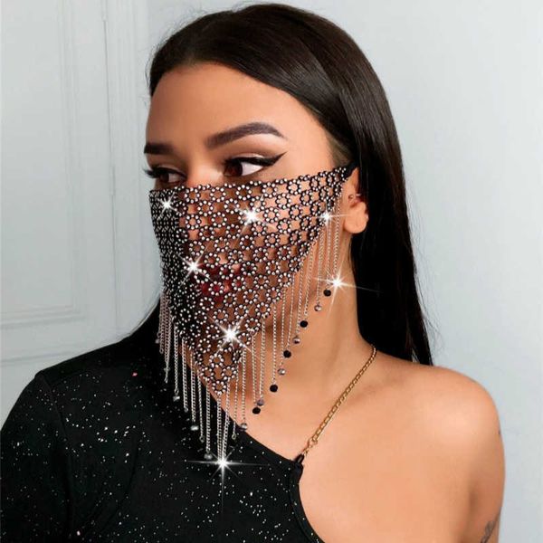 2020 Rhinestone Püskül Ekleme Takı Maskesi Moda Seksi Glitter Kadınlar Elmas Crytal Facemask Parti Gösterisi Ağız Maskesi Düğün Q0818