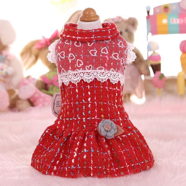 

dog apparel red pink colors warm dresses for dogs 2021 autumn and winter two feet luxury design pet skirt with lace fashion dress