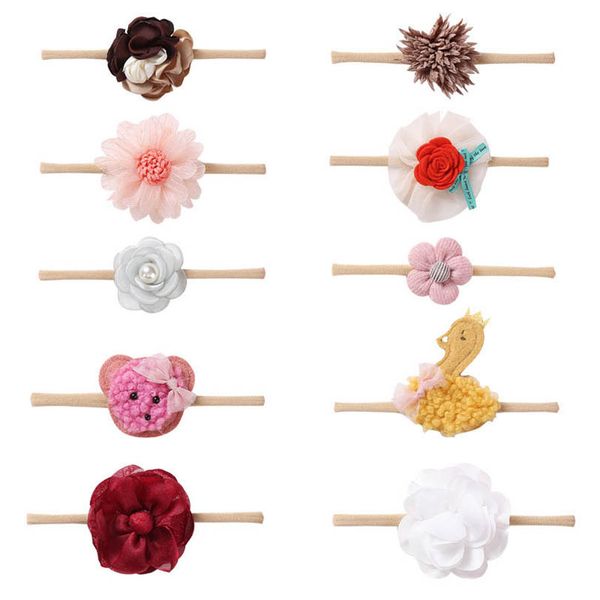 

girls hair accessories flower baby headbands kids headdress autumn winter soft princess hairbands newborn head bands b8216, Slivery;white