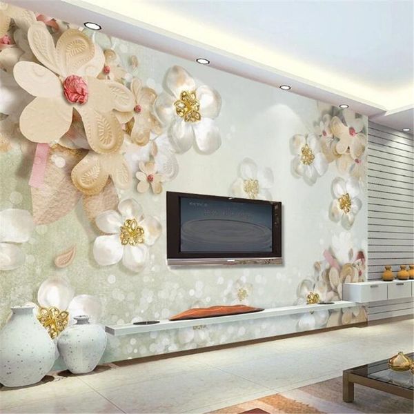 

wallpapers milofi customized large-scale wallpaper decorative painting 3d stereo light luxury simple european style jewelry flower tv backg
