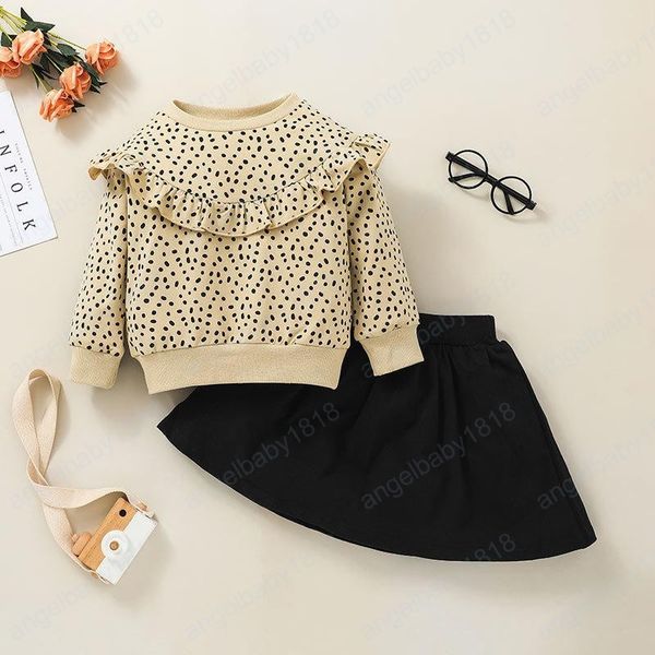 

kids clothing set skirt outfits fall 2021 children boutique clothes 1-5t girls cotton long sleeves 2 pc suit casual fashion, White