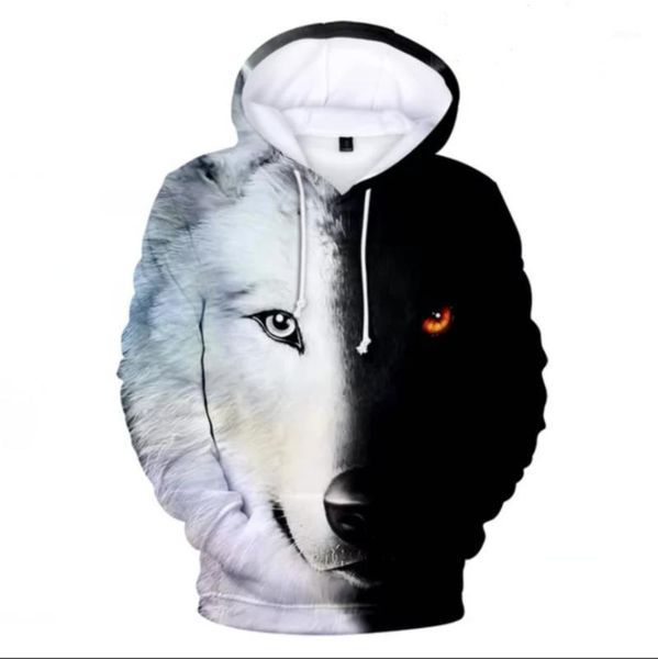 

men's hoodies & sweatshirts natural hoodie wolf 3d men/women sweatshirt brand designer children clothes animal world, Black