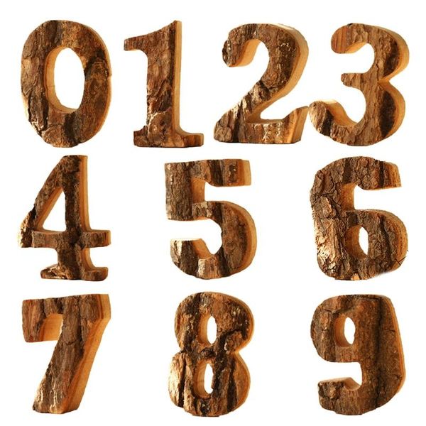 

novelty items vintage hardwood bark, wooden number, numbers, 0 - 9, diy decorations for your wedding, party, birthday,