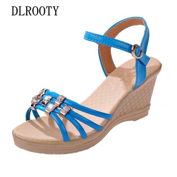 

women sandals summer fashion crystal hollow gladiator wedges shoes woman slides peep toe buckle strap solid lady casual, Black