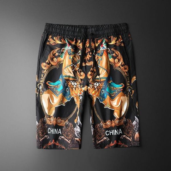 

men's shorts 2021 luxury gold print men sportswear short casual street clothes horse pattern musculation homme summer, White;black