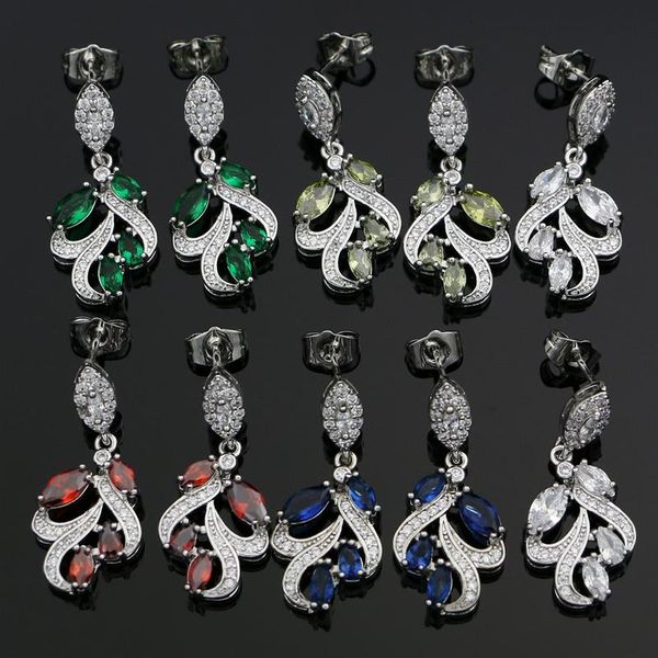 

dangle & chandelier plant leaves tassel drop earrings cubic zirconia stone jewelry handmade silver 925 for women party