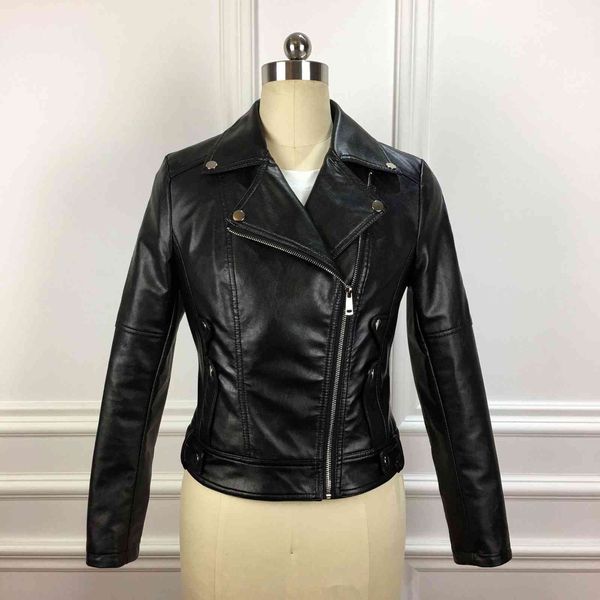 

leather autumn women faux jackets motorcycle biker turn down collar zipper short slim pu leather coats black a106