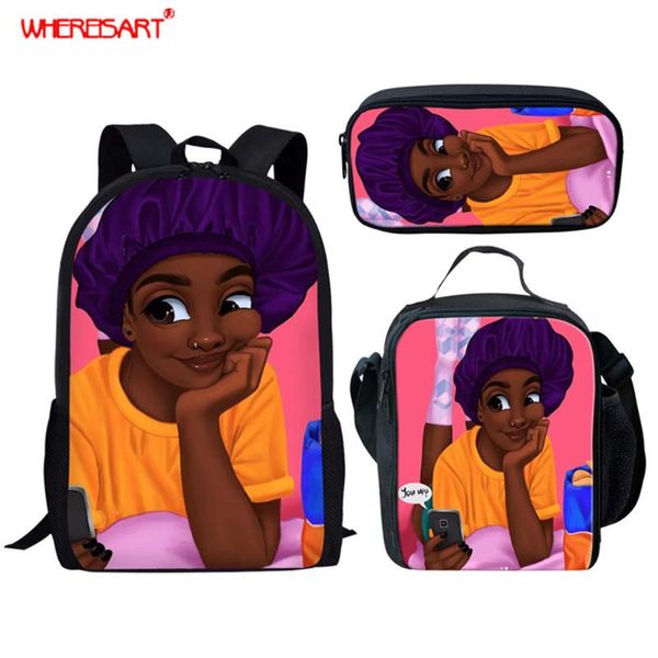 

school bags whereisart black ladies afro girls bag sets children large backpacks 3d cartoon printing schoolbag set mochila infantil