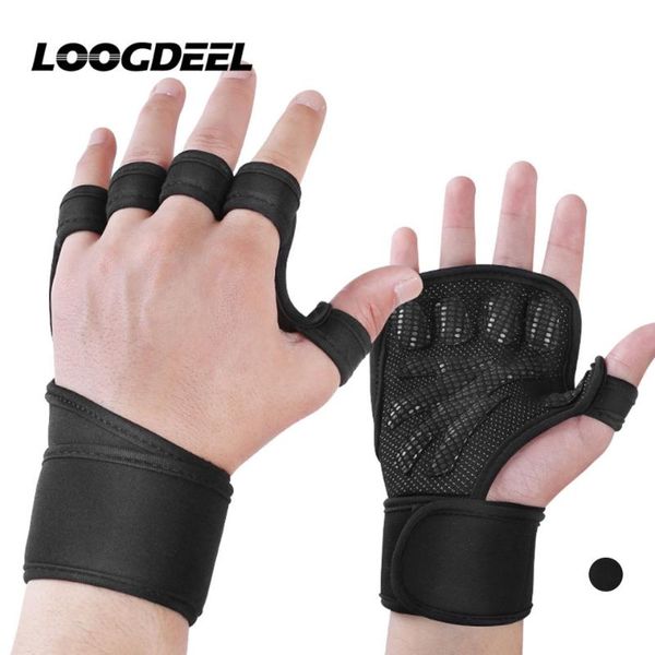 

wrist support loogdeel adjustable movement fitness gloves hand protector workout gym bodybuilding power weightlifting, Black;red