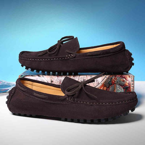 

dress shoes loafers men car driving men's casual man moccasins cow suede leather flats zapatos hombre slip on loafer brown kjad, Black