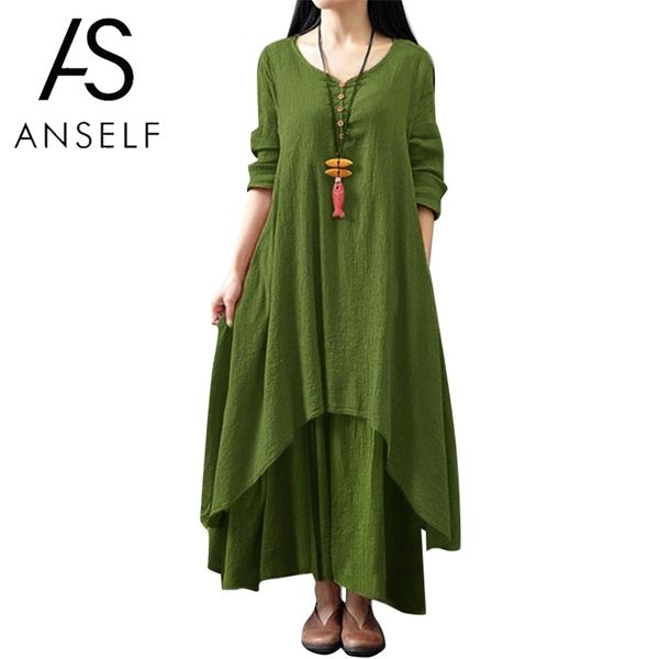 

anself spring fashion women casual loose dress solid color long sleeve oversized ladies es plus size boho maxi 210701, Black;gray