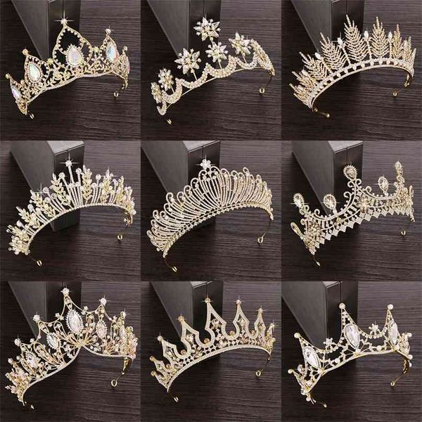 

crystal tiara crown wedding hair accessories bridal jewelry golden diadem 210707, Silver