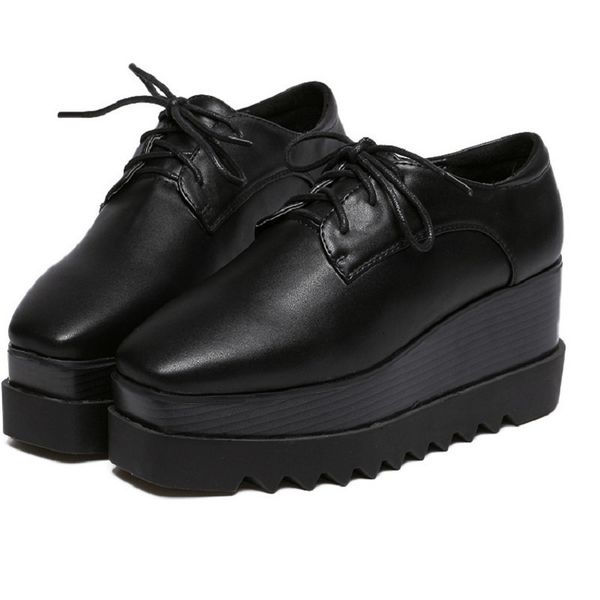 

dress shoes wholesales women's oxfords pu lace up for drop comfort ladies creeper flats punk goth d0ao, Black