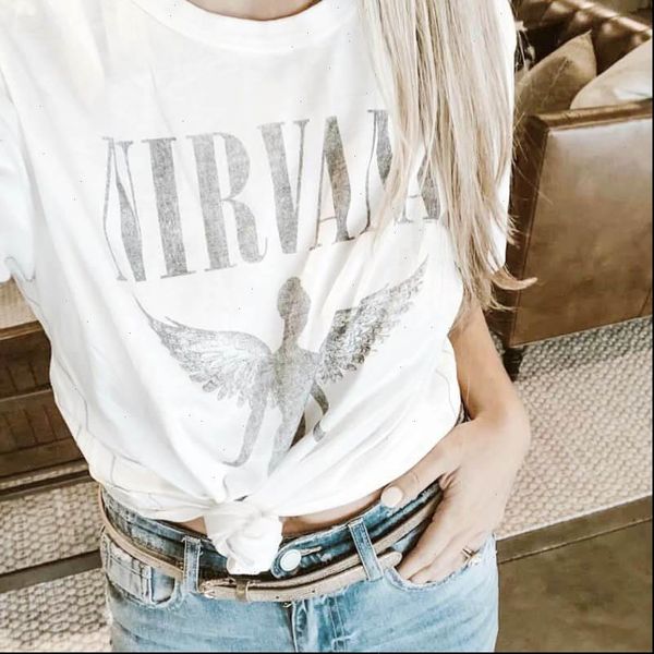 

womens t shirts harajuku angel fashion casual women summer female nirvana print short sleeve amp tees, White