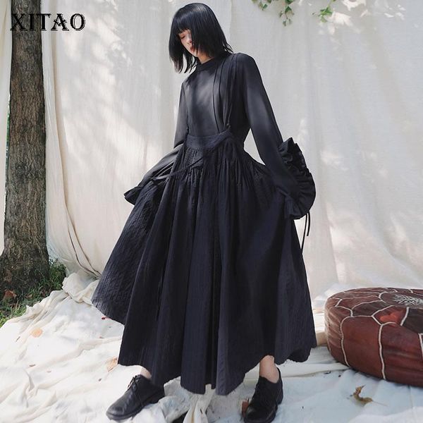 

skirts xitao drawstring pleated skirt fashion plus size strapless black striped small fresh casual 2021 spring loose dmy3510