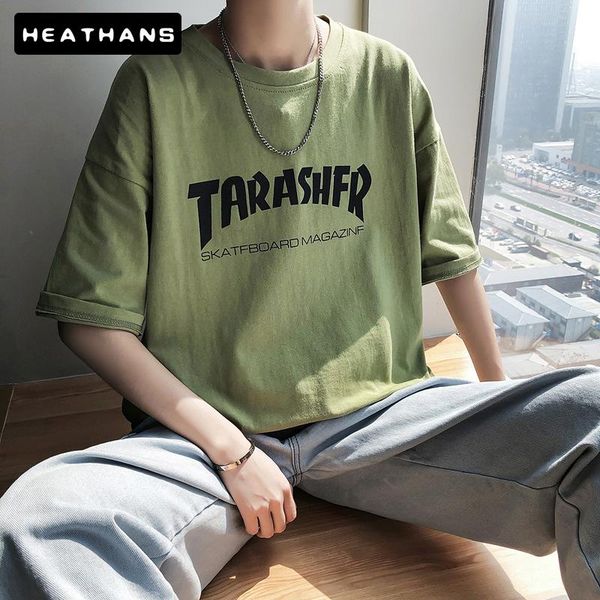 

summer loose men's t-shirt korean hip hop short-sleeve teen fashion casual five-point sleeve trend harajuku male t shirts t-shirts, White;black