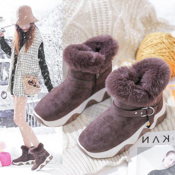 

boots womens ankle boot warm plush winter shoes for 2021 woman wedges high heels ladies snow botas de mujer, Black