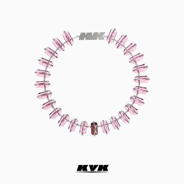 

chains kvk necklace 2021 female pink crystal arrangement logo niche design fashion accessories, Silver
