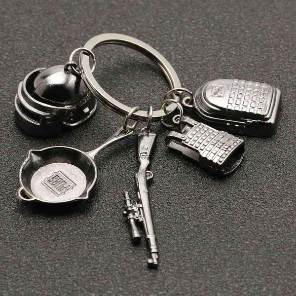 

pubg keychain playerunknowns battlegrounds backpack armor helmet pan 98k flare gun keyring key chain ring army jewelry wholesale, Silver