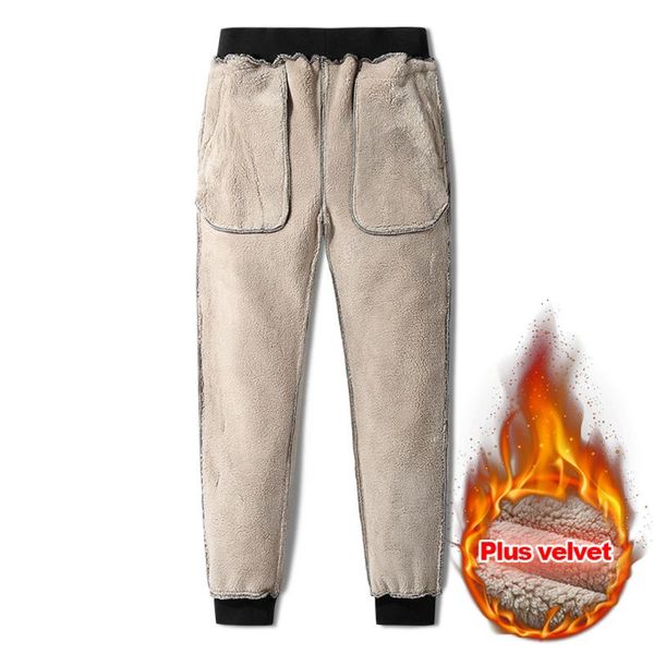 

men's pants men fleece lined thick warm jogger drawstring autumn winter track running jogging sweatpants thicken, Black